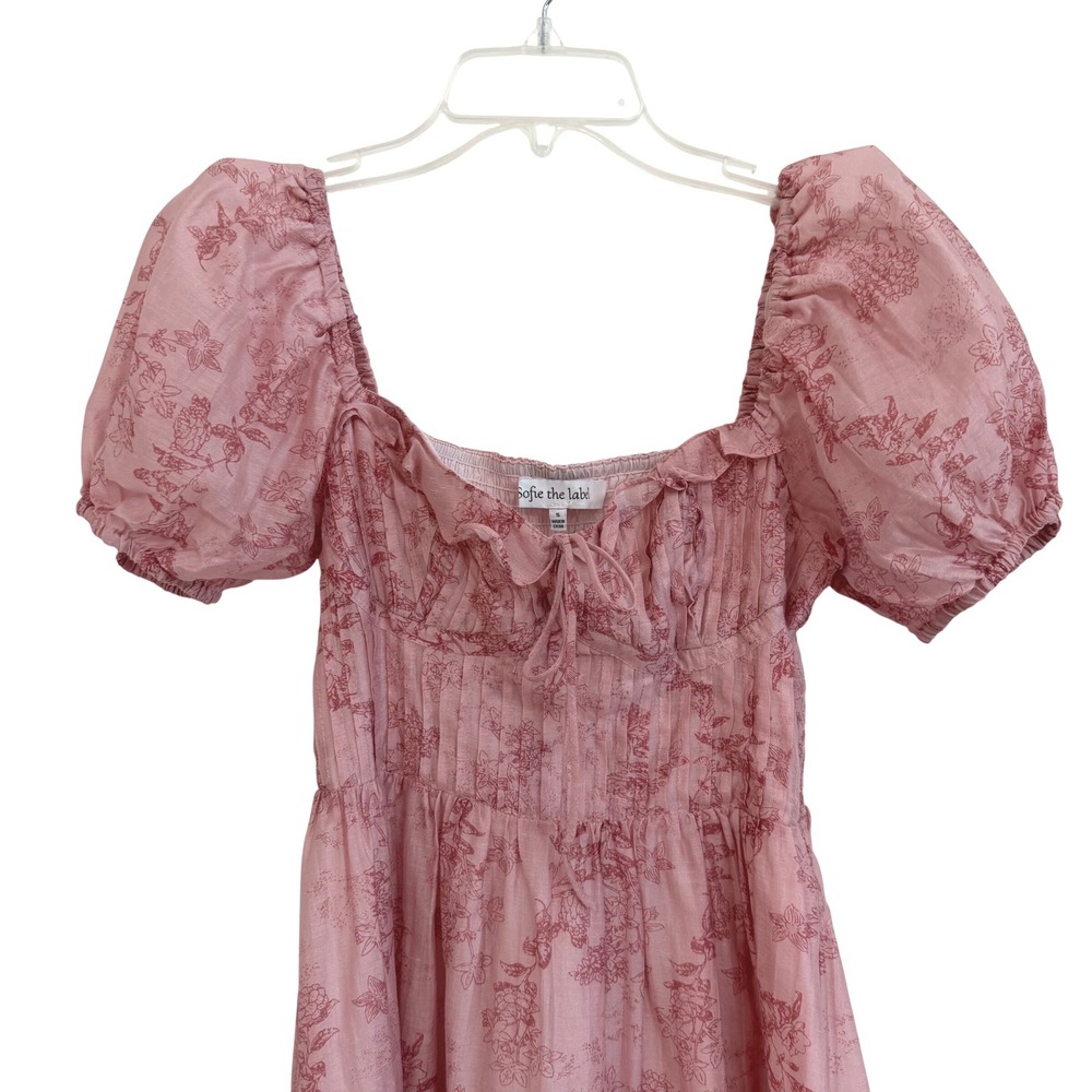 Sofie the Label Pink Floral Puff Sleeve Midi Dress Smocked Cottagecore Fairy S - Picture 3 of 8
